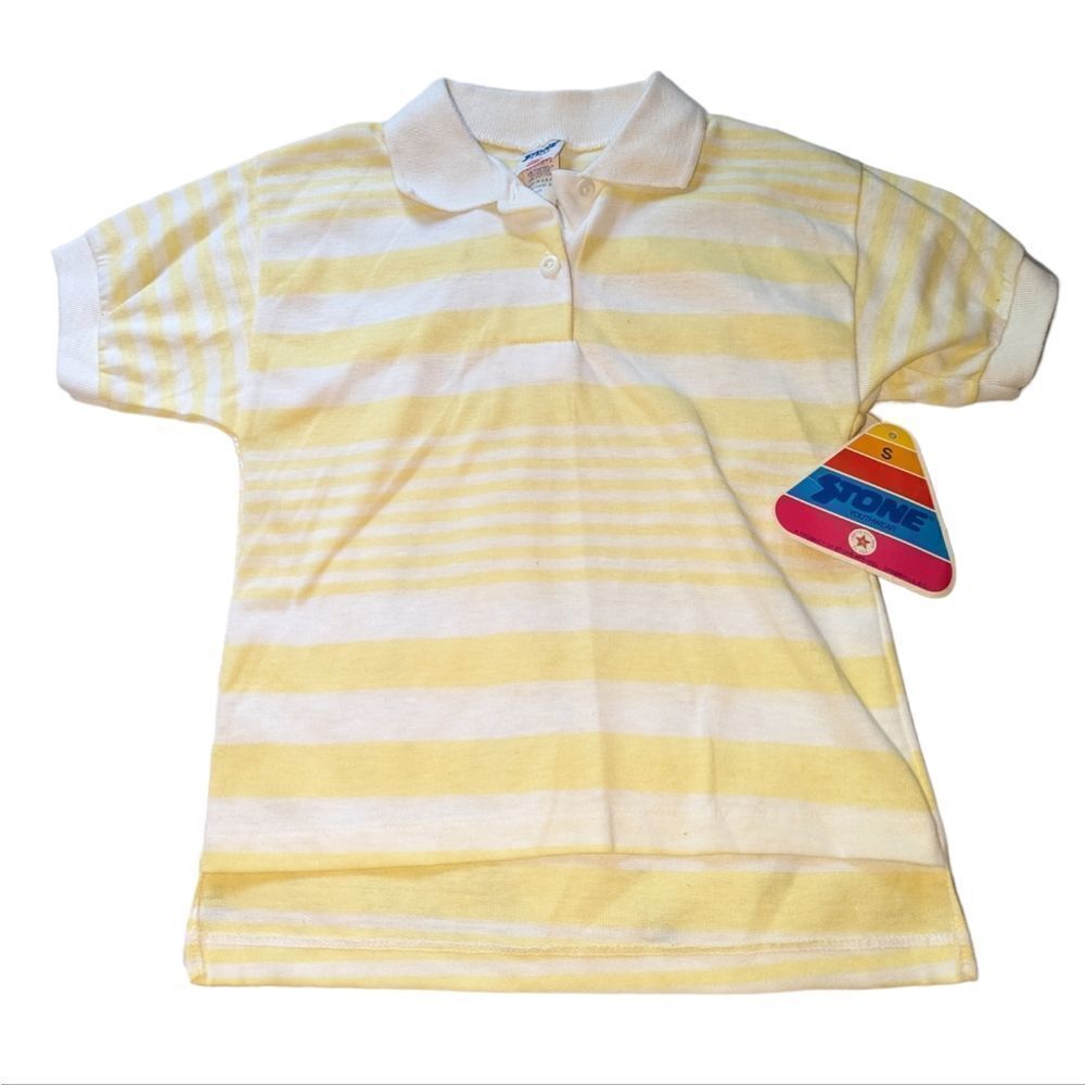 Vintage Stone Apparel yellow and white‎ striped polo shirt size small 7-8 youth